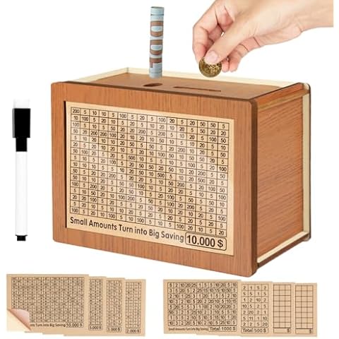 Nepfaivy Money Saving Box 10,000-10000 Savings Challenge Box, Money Box for Cash Save, Cash Vault Wooden Saver Box, Caja De Ahorro 10k, Cashbox with Counting Target, Adults Kids Gifts for Christmas Cover