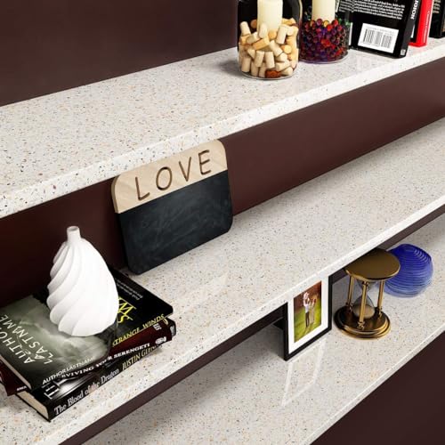 Image of TEKCOOL Granite Self Adhesive Waterproof Contact Film Wallpaper for Countertops Cupboard Door, Almirah, Fridge, Tabletop, Wall, Floor Renovation Projects (60X200 cm, Glossy Gold-3pc) - Solid