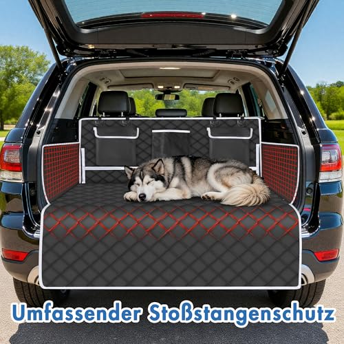 Kofferraumschutz Hund mit Seitenschutz,Wasserdichte Hundedecke Universal Auto Kofferraum,Rutschfeste Hundematte Auto mit Stoßstangenschutz & Taschen, Kratzfest Schutzmatte für SUV Kombi Limousine