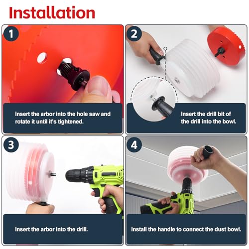 Image of 4-1 /4 Inch Hole Saw with Dust Bowl, 4.25 Hole Saw for Recessed Lights, Hole Cutter for Led Recessed Lighting, Wood and Drywall, Red