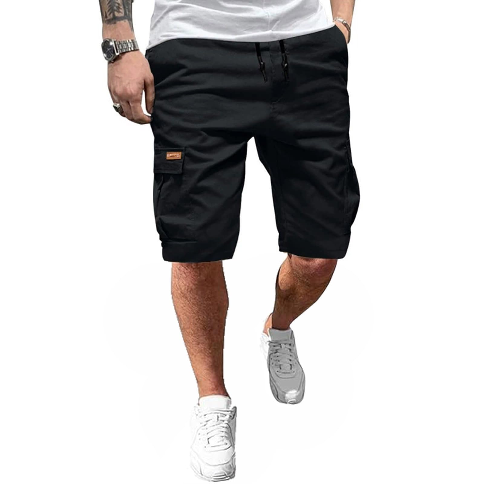 Ougelebo Kurze Hosen Herren Cargo Shorts Elastische Taille mit Tunnelzug