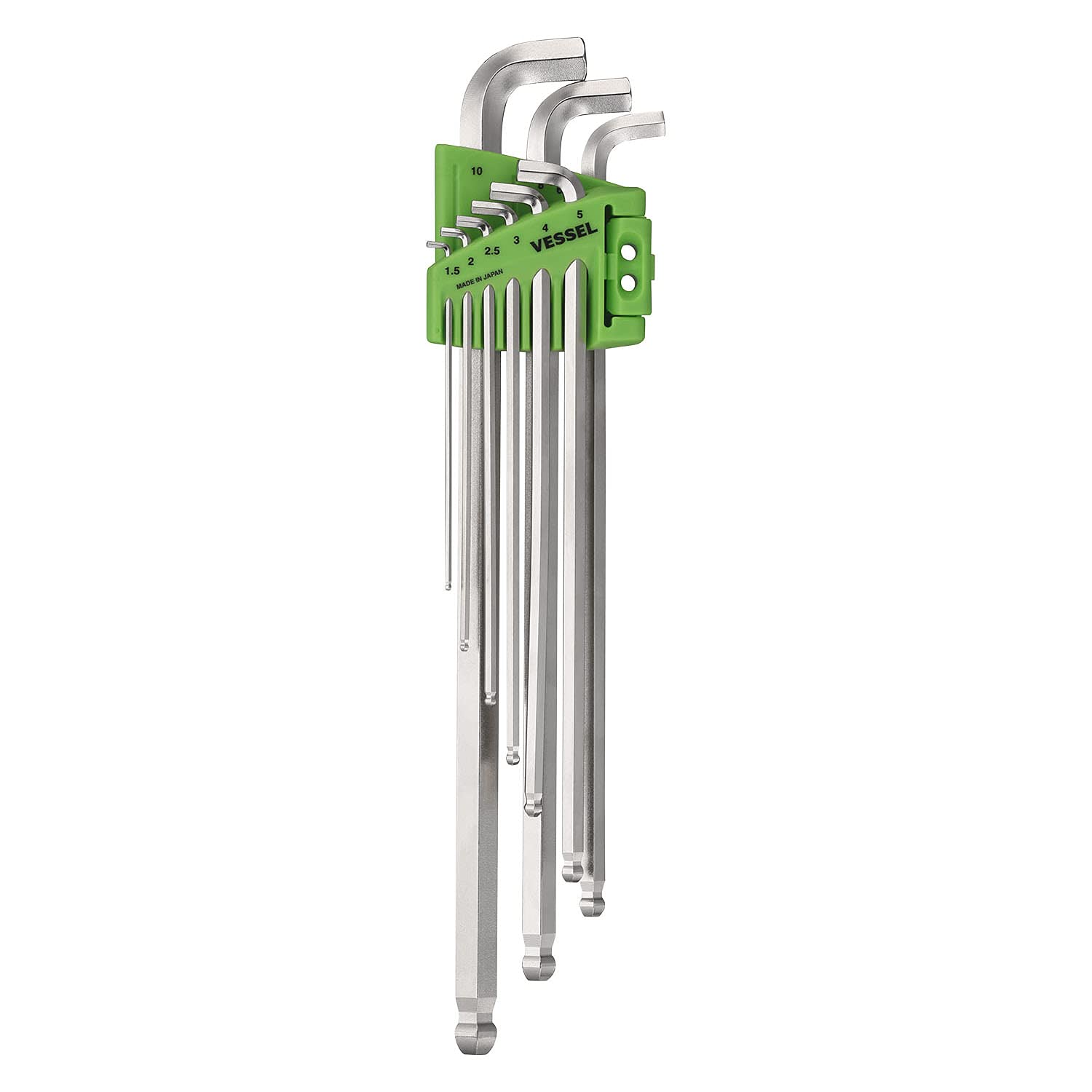Vessel Ball Point L-Shaped Wrench 8209BP-L Set of 9 Long Axis Shorts, Vessel Ball Head Allen Wrenches, Truncated (Long) 9pcs