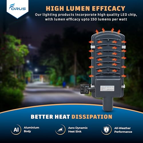 Image of Forus 20W LED Street Light with Motion Sensor - Auto On /Off, Day-Night, 15ft Detection Waterproof Outdoor 20 Watt Lamp for Road, Parking Lot, Industrial Area, Aluminium 4-Year Warranty Cool White -1PC