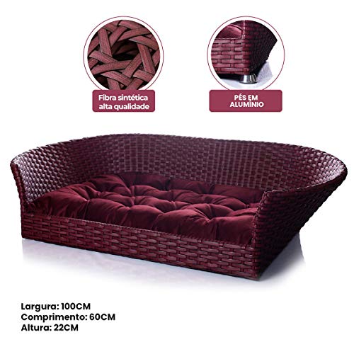 Cama Pet Cachorro Porte Grande Até 25kg 100x60Cm Fibra Sintética Vinho Luxo Veludo - BedFurPets