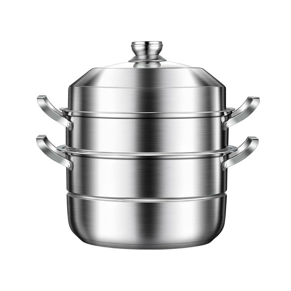 AIZYR Stainless Steel Steamer Pot 3 Tier Steam Pot, Stockpot Steamer Set with Lid Induction Stew Cooking Pot for Seafood, Dumpling, Soup, Food,36cm