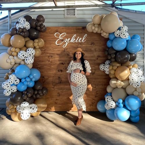 Image of Blue Cow Print Balloons - Western Cowboy Baby Shower Decorations, Light Blue & Brown Cow Latex Balloons for Farm Animal Theme Birthday Party Supplies