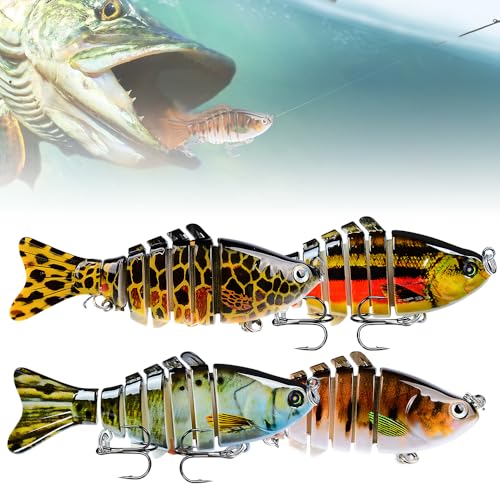 Bionic Swimming Lure with Propeller Tail Jointed Pencil Hard Lure for Bass Pike Walleye Freshwater Fishing Lures with Rattling Sound and Hooks Slow Sinking Multijointed Swimbait (B Set)