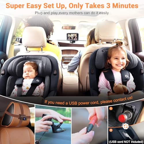 image for Rohent Baby Car Camera for Backseat - 1080P HD, 360° Adjustable, Nigh