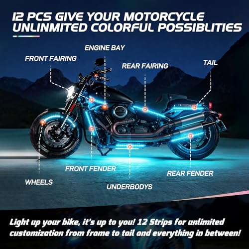 Image of Nilight - TL-35 12PCS Motorcycle RGB Led Light Kit Waterproof Multi-Color Atmosphere Lights Lamp with Dual RF Wireless Remote Controllers for Harley Davidson Honda Kawasaki Suzuki, 2 Years Warranty