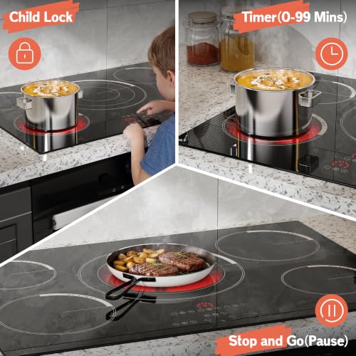 Image of 30 Inch Electric Cooktop 9000W High Power, 240V Hard Wired