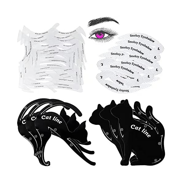 Eye Makeup Moulds Kit Includes Eyeliner Stencil Pads, Eyebrow Applicators Template Plate, Eyeshadow Stencil Stickies…