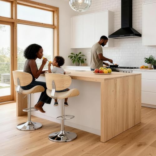 Image of Adjustable Swivel Bar Stools Chair,Counter Height Bar Stools with Back,350 LBS PU Leather Bar Stool for Kitchen Island,Upholstered Pub Stools with Footrest (Beige, Set of 6)