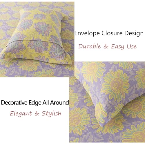 Image of FADFAY Sunflower Sheets Set Queen Vintage Yellow Purple Floral Bedding Shabby Farmhouse Bedding Super Soft Washed Double -Layer Muslin Sheets 100% Cotton Deep Pocket Fitted Sheet 4Pcs, Queen Size