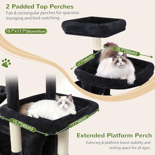 Image of Globlazer Cat Tree for Large Cats, 75in Tall Multi-Level Heavy Duty Cat Tower for Indoor Cats with Extended Platform, 2 Spacious Condos, 2 Padded Perches, 6 Sisal Scratching Posts, S75, Dark Grey