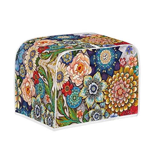 Image of Small Appliance Cover 4 Slice Toaster Dust Protection, Stain Resistant Bread Machine Cover with Top Handle, Blooming Flowers