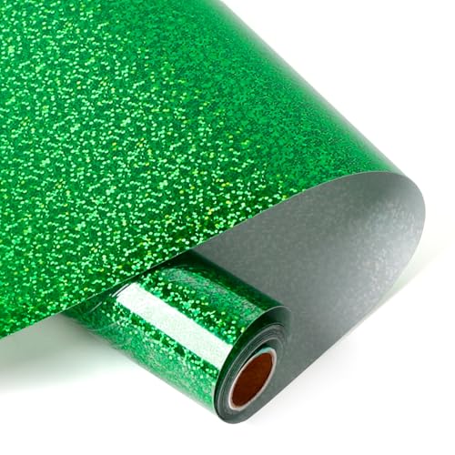 Image of HTVRONT Holographic Glitter Permanent Vinyl, 12 inch x 10ft Sparkle Green Permanent Adhesive Vinyl, Easy to Weed & Transfer Glitter Roll Compatible with Cricut Cutting Machine, Crafts, Silhouette, Decal