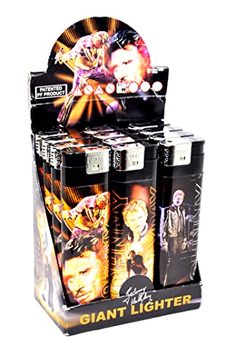 KB8 Lot de 12 briquets géants XXL Rechargeables, Grands Briquets Johnny HALLYDAY, H 16 cm x L 4,5 cm, Noir