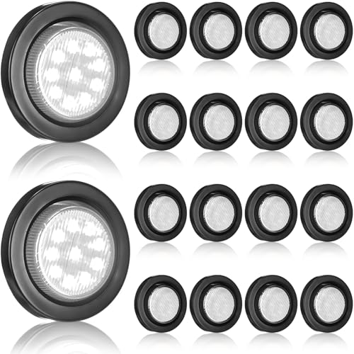 Image of Treela 16 Pcs 2 Inch LED Marker Lights 10 LEDs Round Trailer Light Waterproof Sealed with Rubber Flush Mount Grommet 2 Prong Wire Pigtails for RV Truck Semi Trailer Side Tail Lights(White)