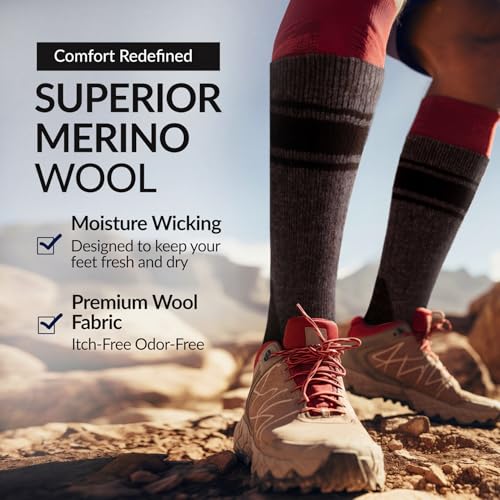 Image of Alvada Mens Merino Wool Crew Socks Thermal and Warm Socks for Winter Work Hiking Running 3 Pairs