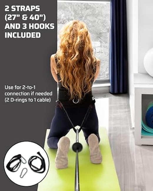 Multi-Attachment Belt for Cable Machine and Smart Home Gym Squats and Hip Thrusts, 5 Attachment Points for Optimal Weight Distribution, 2 Straps (40¡± & 27¡±) and 3 Metal Snap Hooks Included
