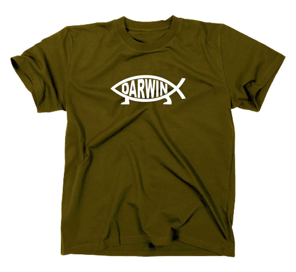 Styletex23 Men's Green Darwin Fish T-Shirt, M, Olive
