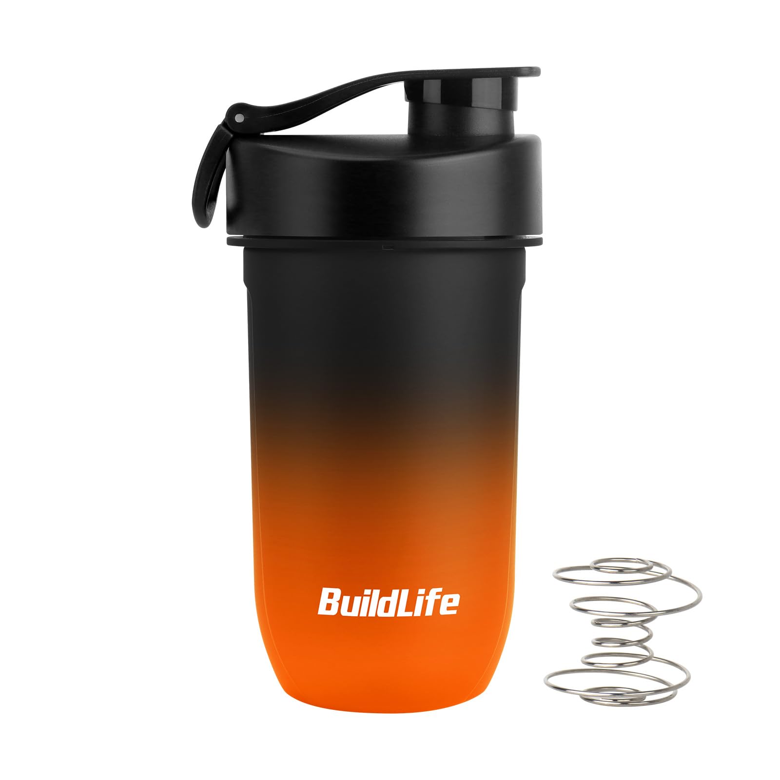 Shaker proteinowy 600 ml – szczelny, nie zawiera BPA, łatwe czyszczenie, tritan, mieszacz spiralny do kremowych szejków, nadaje się do mycia w zmywarce – shaker do białek premium (czarno-pomarańczowy)