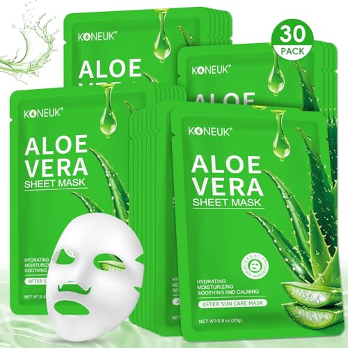 30 Pack Aloe Vera Hydrating Face Masks Skincare, Moisturizing & S...
