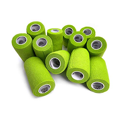 Wildcow 4" Grass Green Vet Wrap Tape Bulk, 12 Pack Cohesive Bandage Wrap, Self Adherent Grip Rolls #TOP4