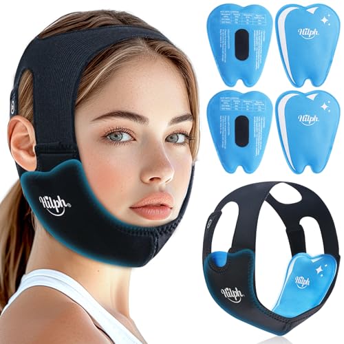 Hilph Easy Wear Jaw Ice Pack with Pull-On Design for Women & Teens, 4 Hot/Cold Therapy Face Oral Ice Packs with Ear Cutouts for Wisdom Teeth Removal, TMJ & Jaw Pain, Post-Surgery & Tonsillectomy