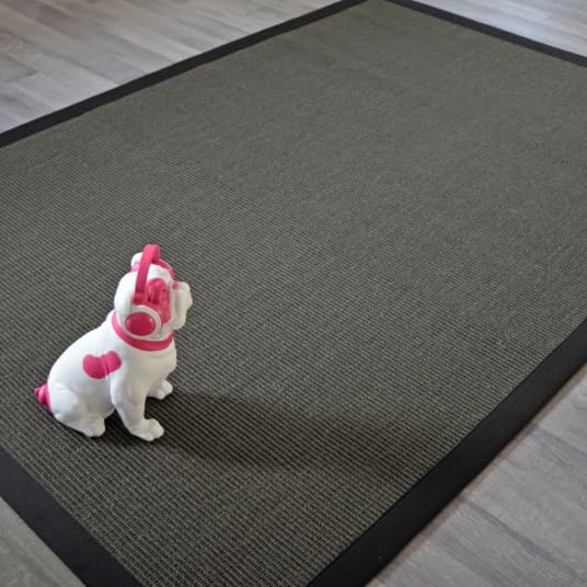 Decoweb Tapis sisal Yucatan Anthracite - Ganse Coton Noire - 200 x 200 cm