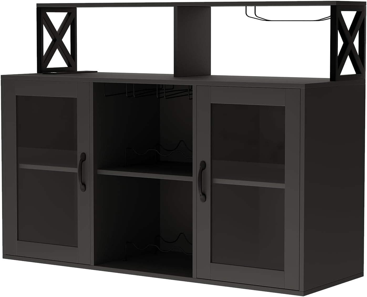LED Modern Liquor Wine Bar Buffet Cabinet with Storage Shelves &Charging Station - Picture 14 of 15