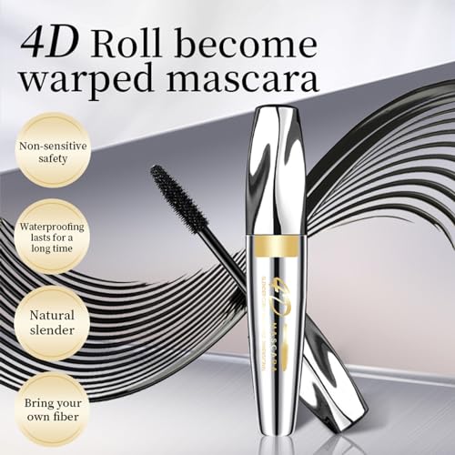 4D Silk Fiber Lash Mascara, Natural Smudge-proof & Waterproof Mascara, Black Thickening Lengthening Mascara Volume and No Clumping, Lasting All Day(Black,8g) - Image 3