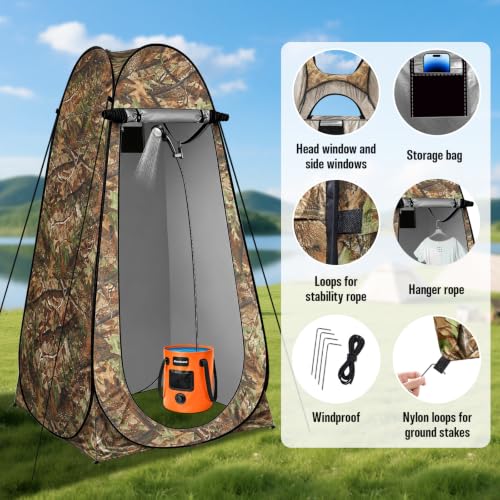 Sistema de ducha portátil mejorado con base plegable, tienda de privacidad para camping con calentador y luces LED, base exterior para RV, playa, baño de mascotas, lavado de autos y ducha interior miniatura 2