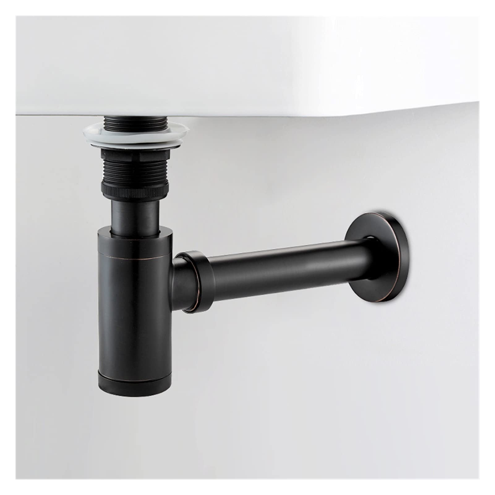Apto para sifón Redondo de latón Color Antiguo/Juego de Drenaje Negro Residuos de tubería de Lavabo de tocador de baño con Drenaje Emergente XSQ1-8 Exquisito (Color : Sin rebosadero 2) (Bote
