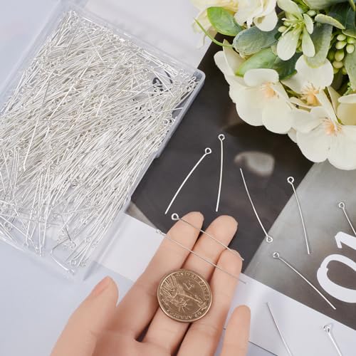 SOFPLATE 1 Box 600Pcs Silver Eye Pin jewellery Eye Pins Bulk 30mm 40mm 50mm Long Eyepins Open Headpins Loop Head Pins for jewellery Making Accessories DIY Necklaces Bracelets Earrings Crafts Supplies - Image 3