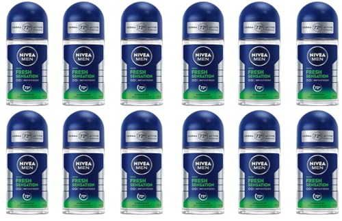 12x NIVEA MEN Fresh Sensation Deo Roll-On Antitranspirant für 72h Schutz gegen Schweiß und Geruch Deodorant mit antibakterieller Wirkung und verführerischem Duft,ohne Ethylalkohol,50ml (12er Pack)