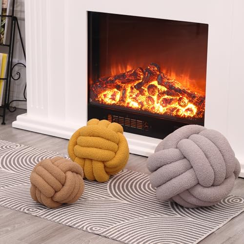 Petrella Knot Pillow Ball Round Throw Pillows Home Decor Cushion Decorative Aesthetic Throw Pillows,Lambswool Khaki 11inch