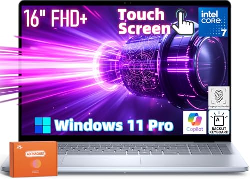 Dell Inspiron 16 タッチスクリーンビジネスノートパソコン、Intel Core 7 150U(最大5.4GHz)、16インチ WUXGA FHD+ディスプレイ、32GB DDR5、1TB SSD、Copilot、バックライトキーボード、指紋
