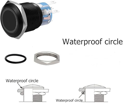 Miniatura 3 de Interruptor de botón de enclavamiento de 0.748 pulgadas , interruptor SPDT de encendidoapagado, con metal negro impermeable, anillo LED de 12V con