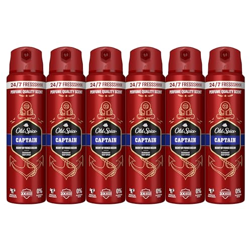 Old Spice Captain Desodorante Corporal En Spray Para Hombres 150 ml, Fresco 24 Horas, Todos Los Días Con Uso Diario, Perfume Duradero, Fragancia Excepcional, Protección Contra El Mal Olor
