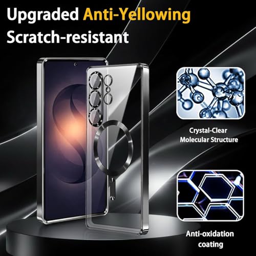 Image of VONZEE Clear Logo Electroplating Transparent Case for Samsung Galaxy S26 Ultra 5G, Magnetic Plating [Support for MagSafe Charger] Electroplate TPU Cover- Black