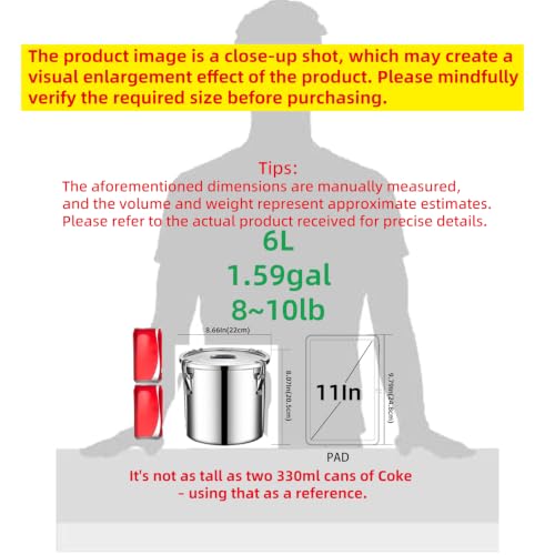 Image of stainless steel food storage containers with lids lock clips airtight container large airtight for rice flour sugar grain coffee bean storage containers Kitchen jar (1.59gal /6L)