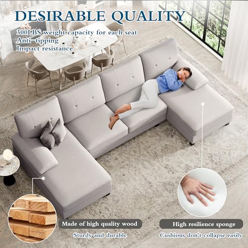 Sunlei SL-US79-CW 106 Inch Sectional Sofa Couches For Living Room, 4 Seat U-Shaped Sofa Couch With Linen Fabric And Double Chaises, Modern Living Room Furniture Sets thumb #3