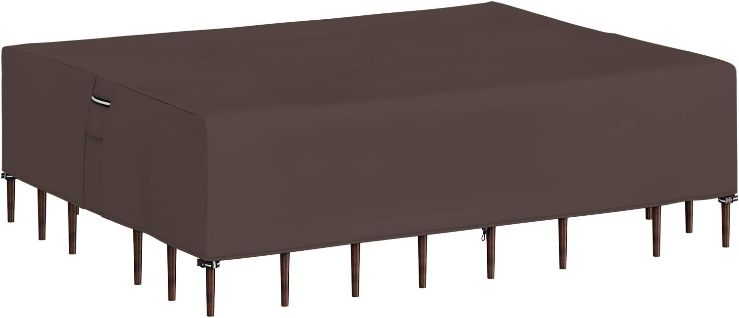 SONGMICS Heavy Duty Patio Table Cover, Rectangular Dining Table and Chairs Cover, Waterproof Outdoor Furniture Set Cover, 91"L x 63"W x 28"H, Brown UGTC230BR