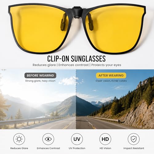 Image of Clip on Anti Blue Light Filter Glasses UV Blocking Anti Eye Strain Unisex (Night Driving Yellow B)