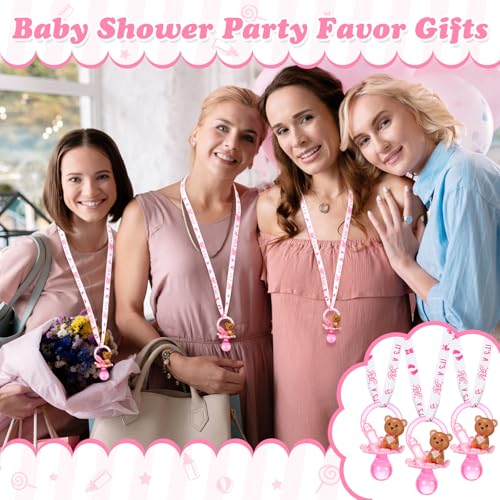 Image of Coume 36 Pcs Baby Shower Pacifiers Necklace Cute Bear Bottle Acrylic Pacifiers Necklaces for Baby Shower Games Guests Gender Reveal Party Favors Prize Decorations DIY (White,Pink,Cute)