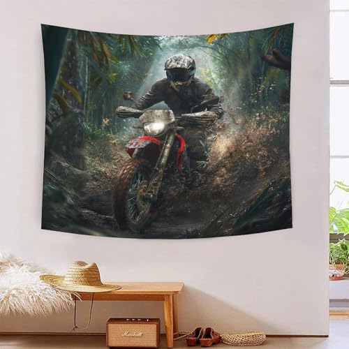 Tapisserie murale tissu motif deco moto cross 3D salon et chambre