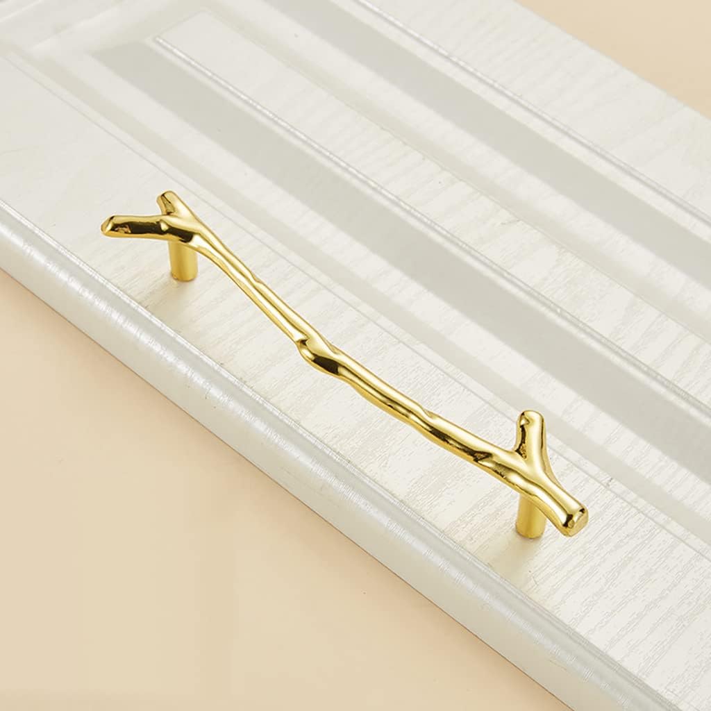 4Pcs Large Vintage Tree Twig Branch Cabinet Knobs Pulls Handles,Zinc Alloy Drawer Pull Handle for Farmhouse Cabin Mountain House Kitchen Cupboard Wardrobe (4 Pack, Hole Distance 5", Gold)