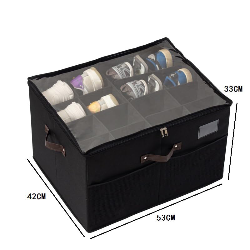 Grande scatola organizer per scarpe, 53 x 42 x 33 cm, multi-scomparto con coperchio trasparente (nero)