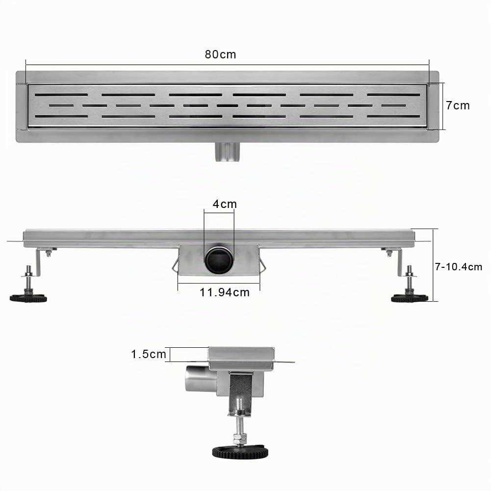 Caniveau Douche Italienne 80cm Acier INOX, Extra Plat, Anti-Odeurs | Siphon avec clapet anti-odeurs et filtre à cheveux amovible Panneau de Ligne Caniveau Douche Extra Plate Drainage Rapide